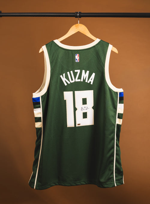 Signed Nike 2022 Icon Edition Kyle Kuzma Milwaukee Bucks Swingman Jersey-back