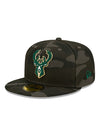 New Era Fitted 59Fifty Camouflage D3 Black Milwaukee Bucks Hat - Angled Left Side View