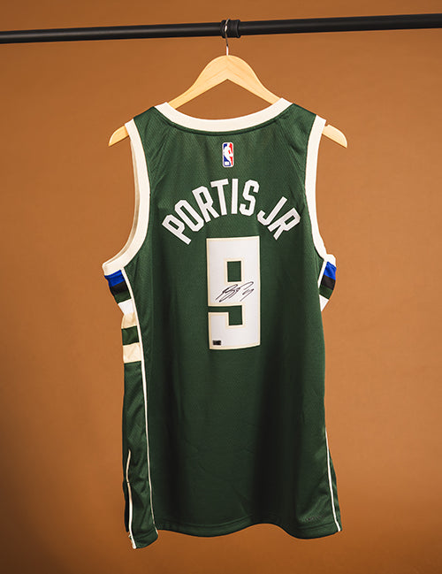 Signed Nike 2022 Icon Edition Bobby Portis Jr. Milwaukee Bucks Swingman Jersey-back