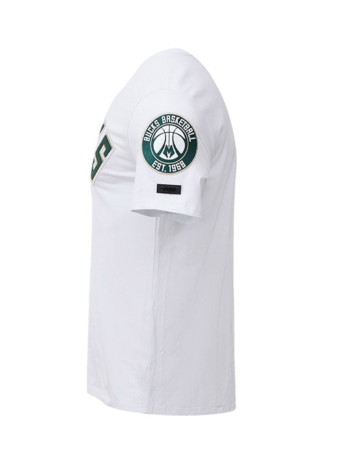 Pro Standard Classic Chenille Milwaukee Bucks T-Shirt In White & Green - Left Side View