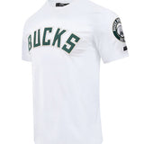 Pro Standard Classic Chenille Milwaukee Bucks T-Shirt In White & Green - Front Left View