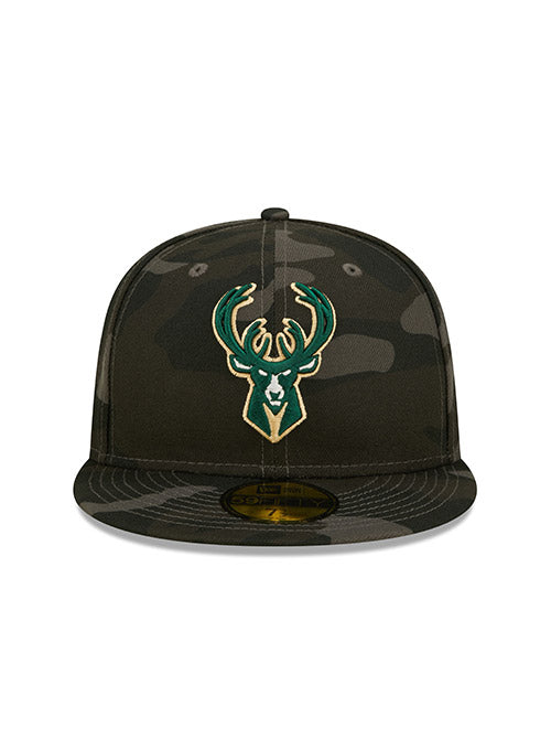 New Era Fitted 59Fifty Camouflage D3 Black Milwaukee Bucks Hat - Front View