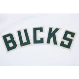 Pro Standard Classic Chenille Milwaukee Bucks T-Shirt In White & Green - Zoom View On Front Graphic