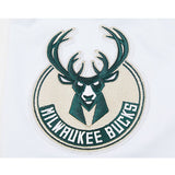 Pro Standard Classic Chenille Milwaukee Bucks T-Shirt In White & Green - Zoom View On Right Sleeve Graphic