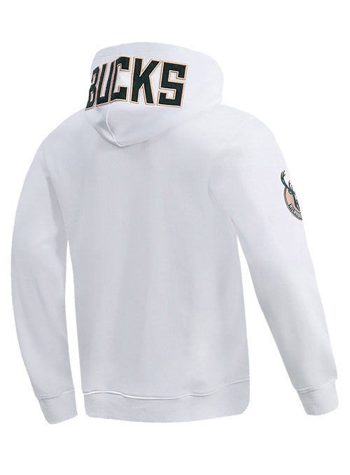 Pro Standard Logos White Milwaukee Bucks Hooded Sweatshirt - Back Right View