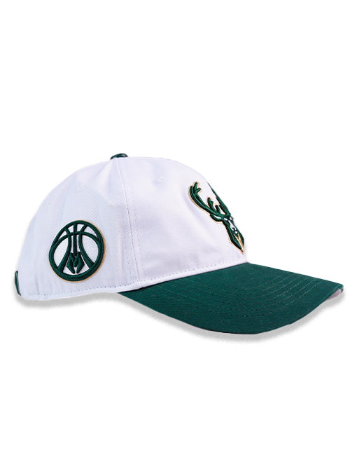 Pro Standard Classic White and Forest Milwaukee Bucks Adjustable Dad Hat-right