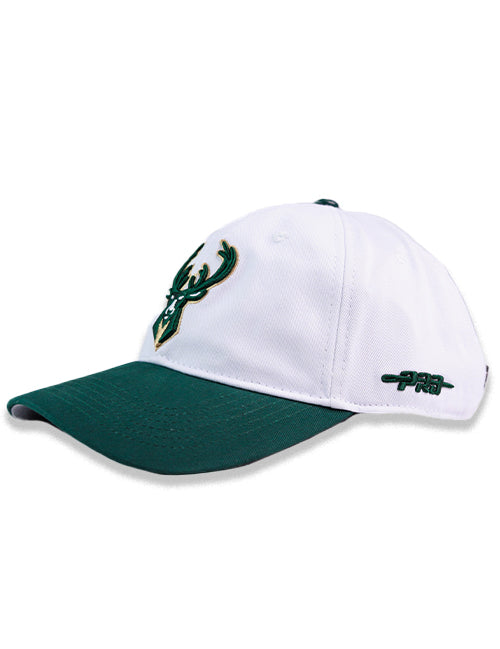 Pro Standard Classic White and Forest Milwaukee Bucks Adjustable Dad Hat-left