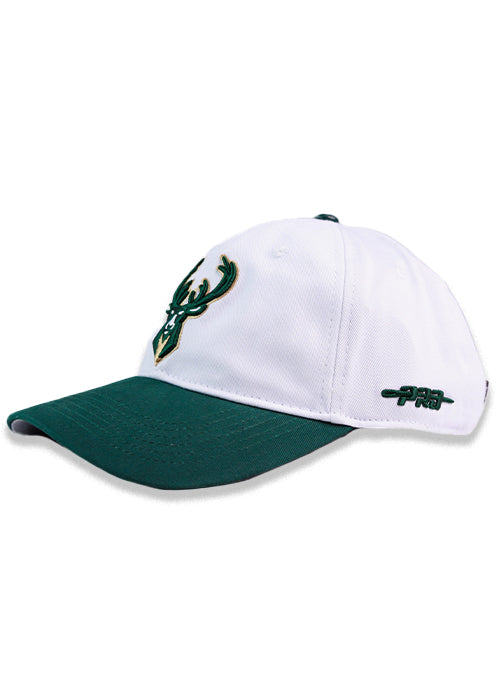 Pro Standard Classic White and Forest Milwaukee Bucks Adjustable Dad Hat-left