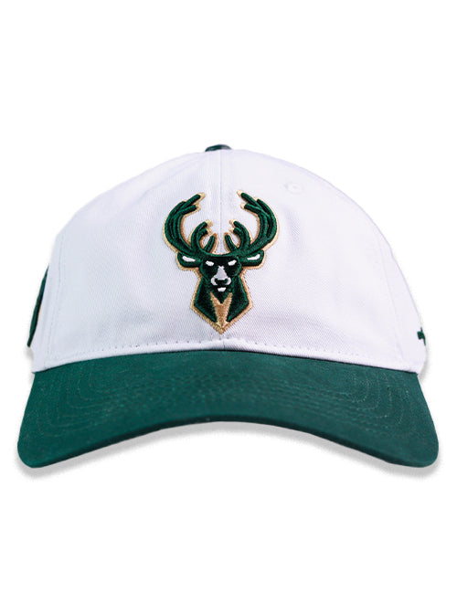 Pro Standard Classic White and Forest Milwaukee Bucks Adjustable Dad Hat-front