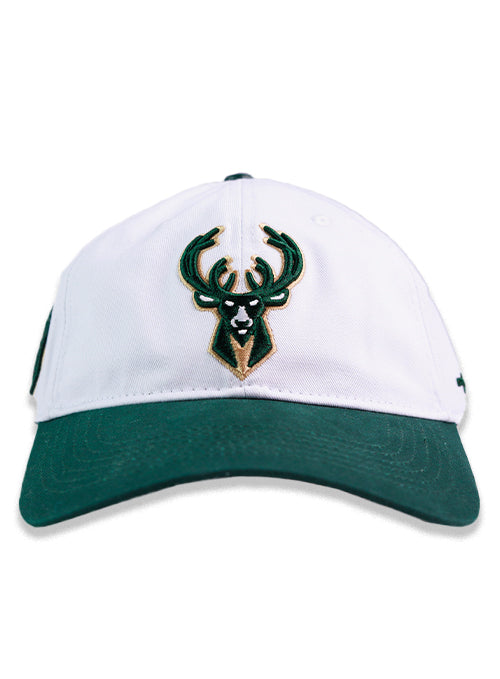 Pro Standard Classic White and Forest Milwaukee Bucks Adjustable Dad Hat-front