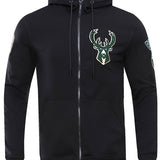 Pro Standard Logos Black Milwaukee Bucks Full-Zip Hooded Sweatshirt - Front View