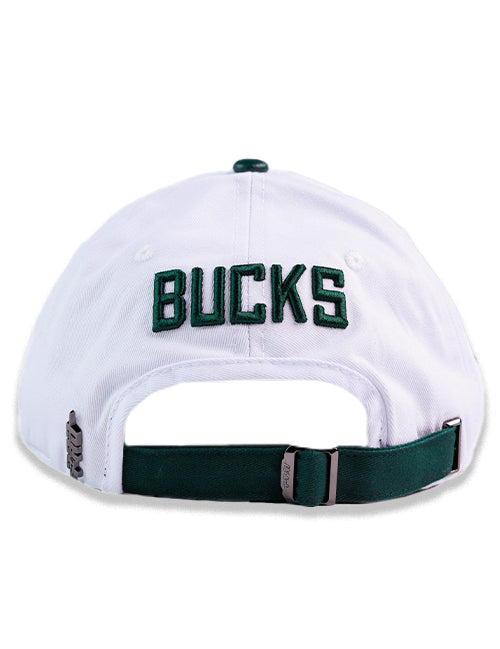 Pro Standard Classic White and Forest Milwaukee Bucks Adjustable Dad Hat-back