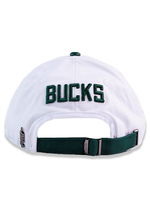 Pro Standard Classic White and Forest Milwaukee Bucks Adjustable Dad Hat-back