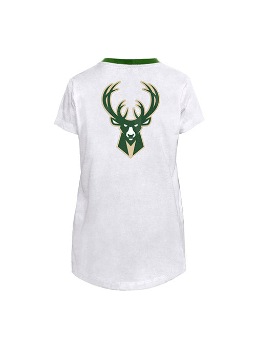 Youth New Era Glitter Flag White Milwaukee Bucks T-Shirt - Back View