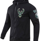 Pro Standard Logos Black Milwaukee Bucks Full-Zip Hooded Sweatshirt - Front Left View