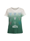 Youth New Era Patterned Icon Logos Milwaukee Bucks T-Shirt In Green, Cream & Multi-Color - Front View