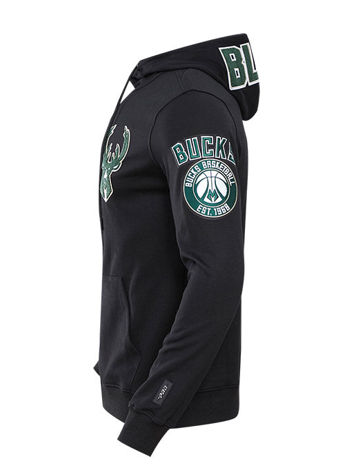Pro Standard Logos Black Milwaukee Bucks Full-Zip Hooded Sweatshirt - Left Side View