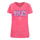 Youth New Era Sequin Pink Milwaukee Bucks T-Shirt - Front View