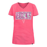 Youth New Era Sequin Pink Milwaukee Bucks T-Shirt - Front Reversible View