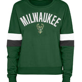 Women's New Era Gameday Green Milwaukee Bucks Cropped Crewneck Sweatshirt - Front View