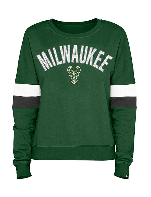 Women's New Era Gameday Green Milwaukee Bucks Cropped Crewneck Sweatshirt - Front View