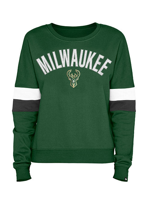 Women's New Era Gameday Green Milwaukee Bucks Cropped Crewneck Sweatshirt - Front View