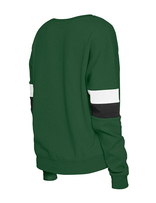 Women's New Era Gameday Green Milwaukee Bucks Cropped Crewneck Sweatshirt - Back View