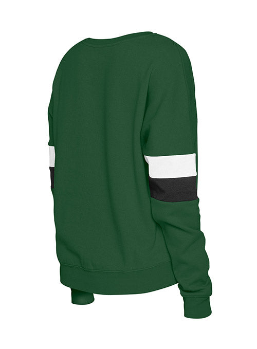 Women's New Era Gameday Green Milwaukee Bucks Cropped Crewneck Sweatshirt - Back View