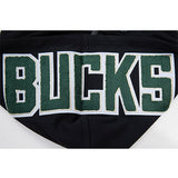 Pro Standard Logos Black Milwaukee Bucks Full-Zip Hooded Sweatshirt - Zoom View On Hood Back Graphic