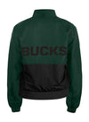 Women's New Era Throwback Milwaukee Bucks Jacket In Green & Black - Back View