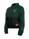 Women's New Era Throwback Milwaukee Bucks Jacket In Green & Black - Angled Front Left Side View