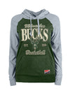 Women's New Era Throwback Milwaukee Bucks Hooded Sweatshirt In Green & Grey - Front View