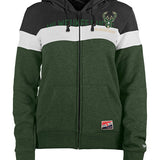 Women's New Era Throwback Milwaukee Bucks Full-Zip Hooded Sweatshirt In Green, Black & White - Front View