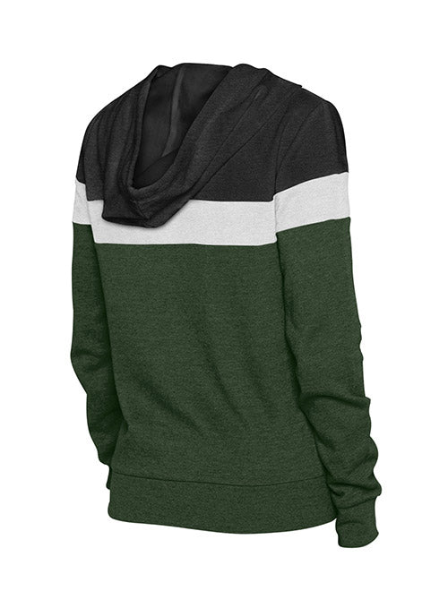 Women's New Era Throwback Milwaukee Bucks Full-Zip Hooded Sweatshirt In Green, Black & White - Back View