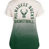 Women's New Era Throwback Dipped Milwaukee Bucks V-Neck T-Shirt In Green & Cream - Back View