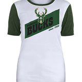 Women's New Era Throwback Slanted Milwaukee Bucks T-Shirt In White & Green - Front View