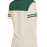 Women's New Era Throwback Milwaukee Bucks V-Neck T-Shirt In Cream & Green - Back View