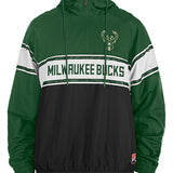 New Era Milwaukee Bucks 1/4 Zip Hooded Sweatshirt In Green, Black & White - Front View