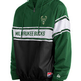 New Era Milwaukee Bucks 1/4 Zip Hooded Sweatshirt In Green, Black & White - Front Left Side View