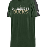 New Era Active Pieced Heathered Green Milwaukee Bucks T-Shirt - Front View