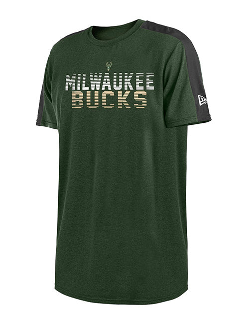 New Era Active Pieced Heathered Green Milwaukee Bucks T-Shirt - Front View