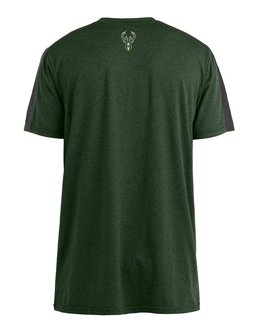 New Era Active Pieced Heathered Green Milwaukee Bucks T-Shirt - Back  View