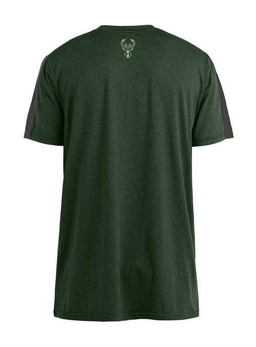 New Era Active Pieced Heathered Green Milwaukee Bucks T-Shirt - Back  View