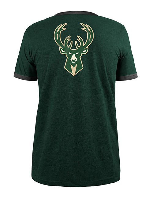 New Era Throwback Flag Green Milwaukee Bucks T-Shirt - Back View