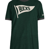 New Era Throwback Flag Green Milwaukee Bucks T-Shirt - Front View