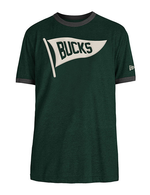 New Era Throwback Flag Green Milwaukee Bucks T-Shirt - Front View