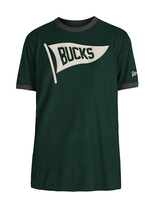 New Era Throwback Flag Green Milwaukee Bucks T-Shirt - Front View