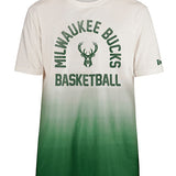 New Era Throwback Dipped Milwaukee Bucks T-Shirt In Green & White - Front View