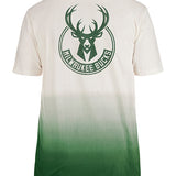 New Era Throwback Dipped Milwaukee Bucks T-Shirt In Green & White - Back View