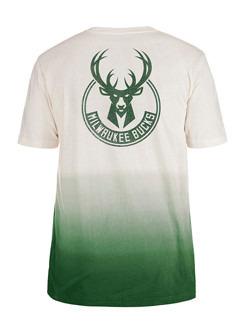 New Era Throwback Dipped Milwaukee Bucks T-Shirt In Green & White - Back View